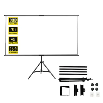 100 inch 16:9 Anti-Light Projection Screen with Portable Tripod Stand High Definition Projector Screen for Outdoor Indoor - Black