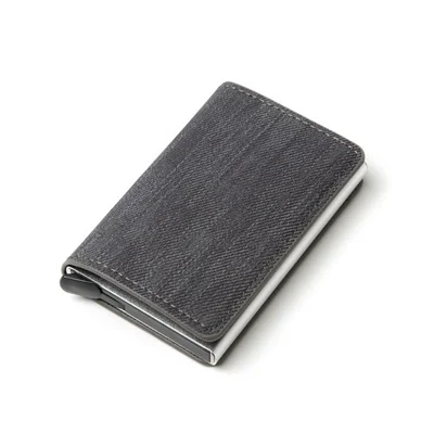 RFID Anti-theft Swiping Business Automatic Magnetic Wallet Denim Metal Wallet Card Box - Grey