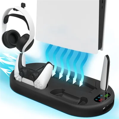 For Sony PS5 Console Controllers Charging Dock Cooler Stand Holder Headphone Holder - Black