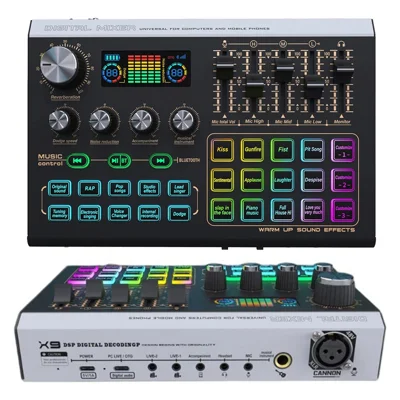 X9 Bluetooth-Compatible Audio Mixer with XLR 48V Phantom Power 4-Channel USB Sound Card Voice Changer