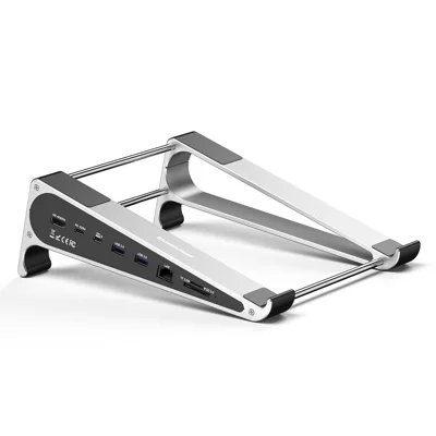 BLUEENDLESS ST709 7 in 1 Laptop Stand Riser Type-C Hub with RJ45 + 4K 60Hz HD + PD 100W + 2 USB 3.0 + TF Card Reader - Silver Grey