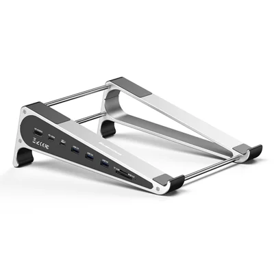 BLUEENDLESS ST708 7 in 1 Laptop Stand Riser Type-C Hub with 4K 60Hz HD + PD 100W + 3 USB 3.0 + TF Card Reader - Silver Grey