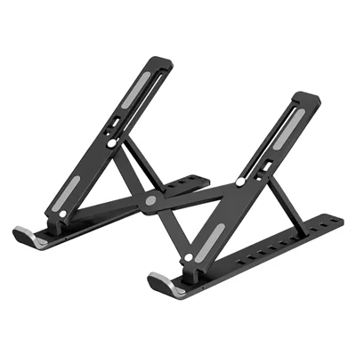 N3 80-195mm Height, 10-Level Adjustable Laptop Stand, Foldable ABS + Silicone Non-Slip Pads, Open Ventilation for Desk Use - Black