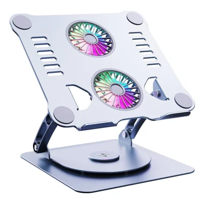 R-just Hz13-1 Suporte de Laptop Com Ventilador de Resfriamento Duplo e Luz Colorida de Altura Rotativa de 360 graus - Cinza