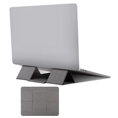 1124 Supporto per laptop pieghevole in pelle PU+magnete - Grigio scuro