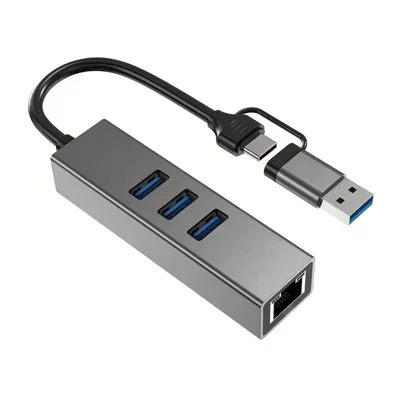 4 in 1 USB Hub USB-A / Type-C to RJ45 Gigabit Ethernet 3x USB 3.0 5Gbps for Laptop