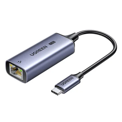 UGREEN 25052 Type-C auf 2,5G RJ45 Ethernet-Adapter aus Aluminiumlegierung mit 15 cm Kabel für Gaming, Streaming, Büro – Grau