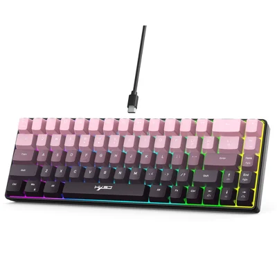 HXSJ V200 Ergonomic 68 Keys Membrane Keyboard RGB Lighting Wired Keyboard for Gaming, 25-Key Rollover - Pink