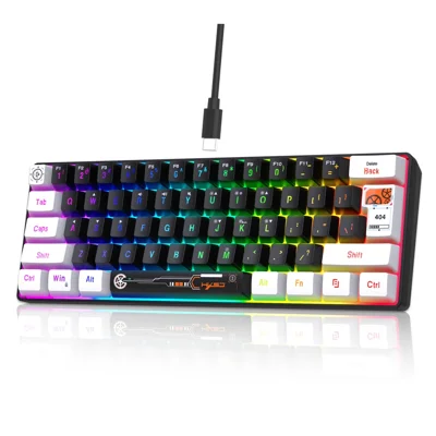 HXSJ V700 61 taster trådforbundet tastatur med RGB bagbelysning til PC/laptop med multimediakontrol til gaming