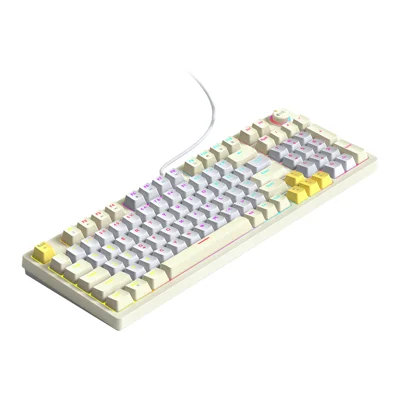 Clavier mécanique T-WOLF T50 97 touches avec éclairage RVB et molette multimédia pour PC - Gris-Blanc