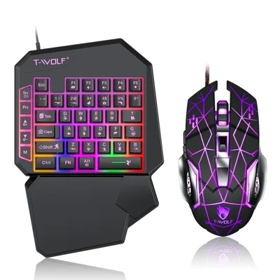 Teclado de juego T-WOLF TF900 de 40 teclas, de una sola mano, con sensación mecánica, programable y con retroiluminación RGB para la mano izquierda - Negro
