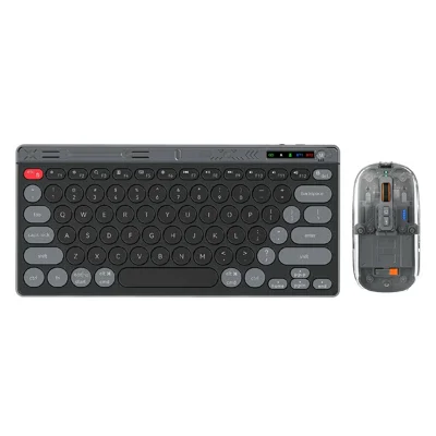 HXSJ MK781 Type-C Wireless 2.4G Bluetooth-compatible Keyboard Mouse Set 78 Keys Triple Mode Clear Shell Keyboard Mouse for Business - Grey Black