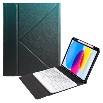 B10 For iPad (2025) / 10.9 (2022) Bluetooth-Compatible Keyboard Tablet Protective Case Stand Cover with Pen Slot - Blackish Green