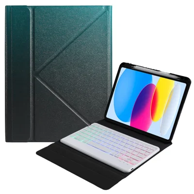 B10S para iPad (2025) / 10.9 (2022) Funda de tableta con teclado Bluetooth compatible, resistente a arañazos, soporte, ranura para lápiz - Verde oscuro