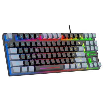 XUNFOX K10 USB Wired Mechanical Hand-Feel Keyboard 87 Keys Gamer Keyboard with Colorful Backlight - Black  /  Grey