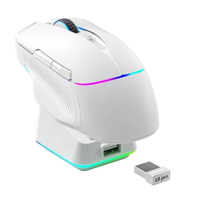 MACHENIKE L8 Pro Wired / Bluetooth-compatible / 2.4G Wireless Mouse RGB Light Computer Laptop Mice with Charging Base - White