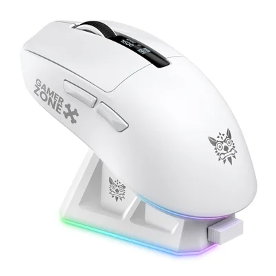ONIKUMA DM07 Souris de jeu sans fil 2,4 G, souris PC avec mode filaire, Bluetooth et sans fil 2,4 G, base de chargement magnétique - Blanc