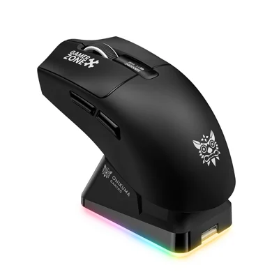 ONIKUMA DM10 Souris de jeu sans fil tri-mode avec réglage DPI 6 niveaux et taux de rafraîchissement 1000 Hz, avec base de chargement RVB - Noir