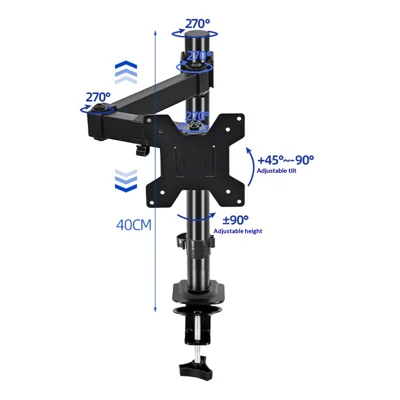 ZX-MT011N Support pour écran 10-32 pouces Charge maximale 10 kg Réglage de hauteur 40 cm Rotation 270 degrés - Noir