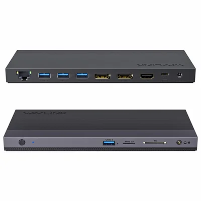 WAVLINK UMD01R Pro 13-in-1 Laptop Docking Station 2x Displayport and HD 4x USB 3.0 SD / TF Card Reader - US Plug