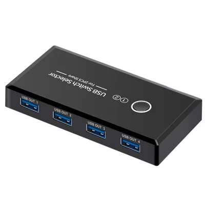KY03 KVM USB 3.0 Switch Selector 2 Input 4 Output Sharing Splitter for Printer Mouse Keyboard USB Hub Sharing - Black