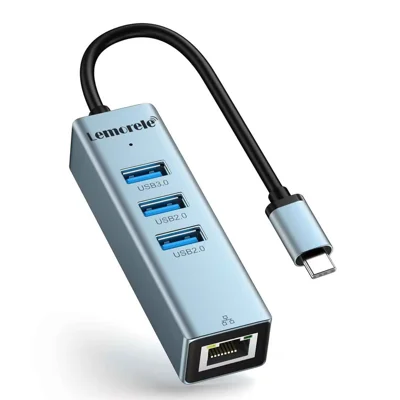 LEMORELE TC43L 4 in 1 USB-C Hub with USB 3.0 + 2 USB 2.0 + RJ45 Gigabit Ethernet Adapter for Laptop MacBook - Silver Green
