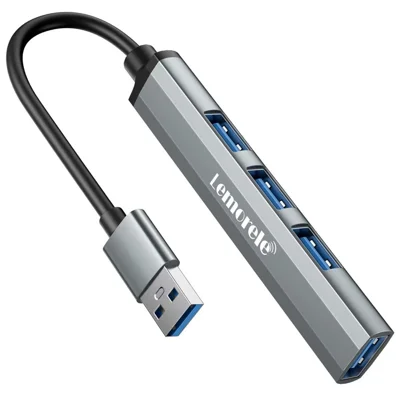 LEMORELE TC53 4 i 1 USB 3.0 Hub Aluminiumlegering 4-port Udvidelsesadapter til Laptop - Sølvgrå