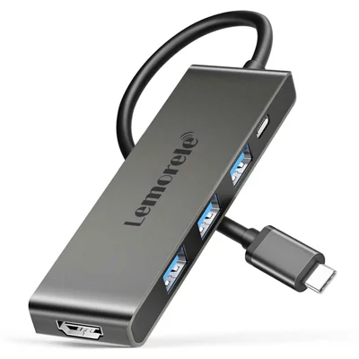 LEMORELE TC22L 5 i 1 USB-C Hub PD 100 W opladning 4K / 30 Hz HD 3x USB 3.0 udvidelsesdok - Sort