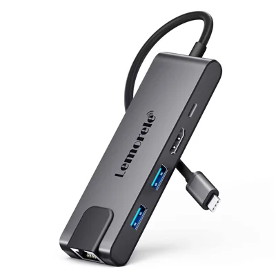 LEMORELE TC24L 5 in 1 USB-C Hub PD 100W Charging 4K HD Gigabit Ethernet Expansion Dock - Black