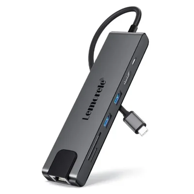 LEMORELE TC25L USB-C Hub 7-in-1 Docking Station PD 100W Charging RJ45 Ethernet 4K HD USB 2.0 Multi-port Adapter - Grey