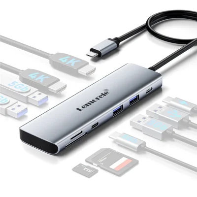 LEMORELE TC91 10 i 1 USB-C Hub, dobbelt 4K / 30 Hz HD, PD100W hurtigopladning, USB 3.0 dockingstation, SD / TF kortlæser – Sølvgrå