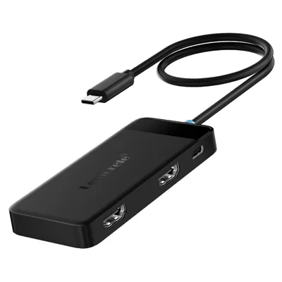 LEMORELE TC122 6 i 1 USB C Hub, dobbelt HD 4K 30 Hz + 100 W hurtig opladning via PD + 3 USB-porte Dock Station til MacBook Laptop - Sort