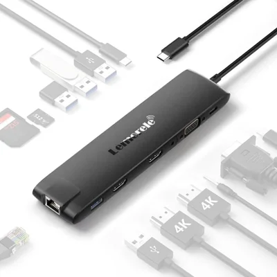 LEMORELE TC96 13 i 1 USB-C Hub Docking Station Gigabit Ethernet Tredobbelt Display 4K HD VGA til Business Laptop