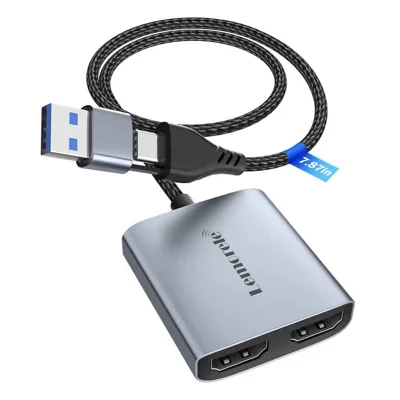 LEMORELE AC07 HD-videooptagelseskort USB-A / C til dobbelt interface HD-loop-out 1080P til streaming og optagelse af spil - Grå / Sølv