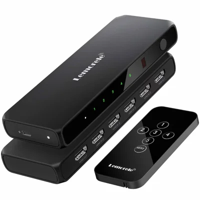 LEMORELE G96 5-input 1-output HD-switch med fjernbetjening 4K 30Hz multienhedsswitch til gaming-TV - Sort