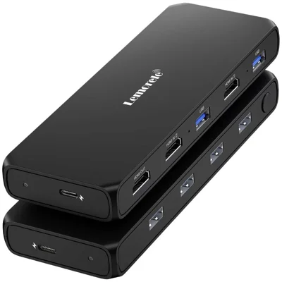 LEMORELE G98 Dual Port HD KVM Switch 2 Input 1 Output USB 3.0 Hub 4K@30Hz Desktop Switcher til PC Laptop - Sort