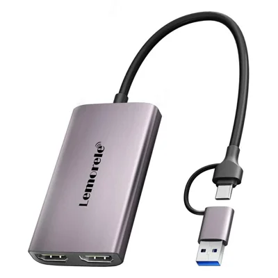 LEMORELE AC02L Dual HD-videooptagelseskort USB Type-C 4K 60 Hz Game Streaming Optagelseskort Optageradapter - Sølvgrå