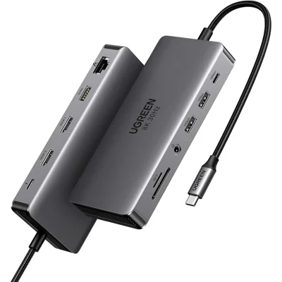 UGREEN 15965 11-in-1 USB-C-Hub mit Dual-HD, USB-A / USB-C 3.2, Ethernet-Adapter, SD/TF-Kartenleser und 3,5-mm-Audiobuchse