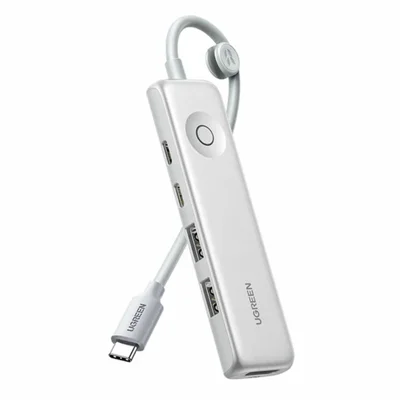 UGREEN U601 95189 Hub USB-C 5 en 1 4K / 60 Hz HD PD 100 W Recharge Rapide USB 3.2 Gen2 10 Gbps Station d'Accueil Type-C pour MacBook Ordinateur Portable - Blanc Argenté