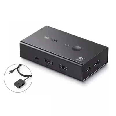 UGREEN CM607 90809 4K 30Hz HD KVM Switch 2 In 1 Out with Desktop Controller for Dual PC Share - Black