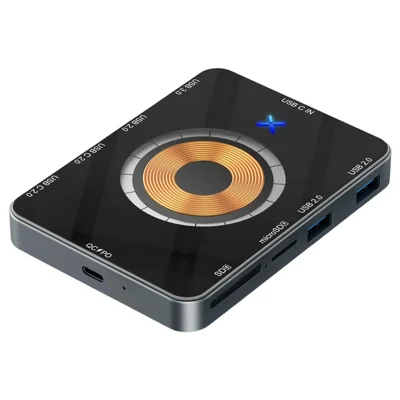 YC7209 USB-C Hub 10 in 1 Docking Station 15W Magnetic Wireless Charger with SD TF Card Reader
