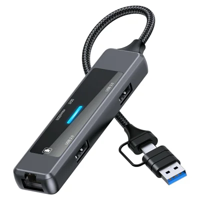 YC-912 USB-A 3.0 / USB-C Hub 5 in 1 Docking Station with 100Mbps Ethernet RJ45 SD TF Card Reader