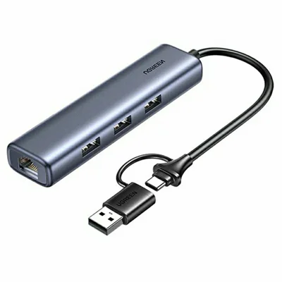 UGREEN 95538 USB+Type-C to Gigabit Ethernet Adapter with 3-Port USB 3.0 Hub for Laptop Tablet Phone