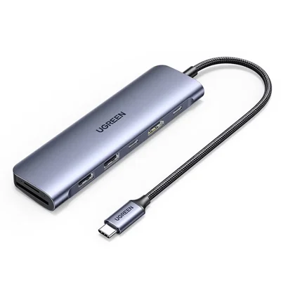 UGREEN CM195 15214 Hub 7 in 1 USB-C Docking Station 4K HD 5Gbps USB 3.0 PD 100W SD / TF Card Reader for Laptop - Grey