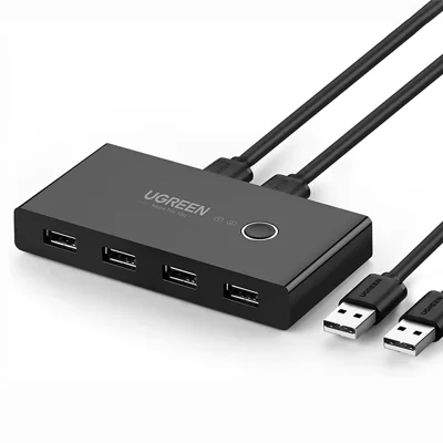 UGREEN US216 30767 Boîtier de commutation USB 2.0 2 entrées 4 sorties pour partage de périphériques entre deux ordinateurs - Noir