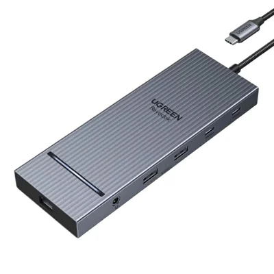 UGREEN 55767 USB-C-hubb 4K trippelbildskärm 10 Gbps-dataöverföring USB-C 3.2 PD 100W laddning – Grå