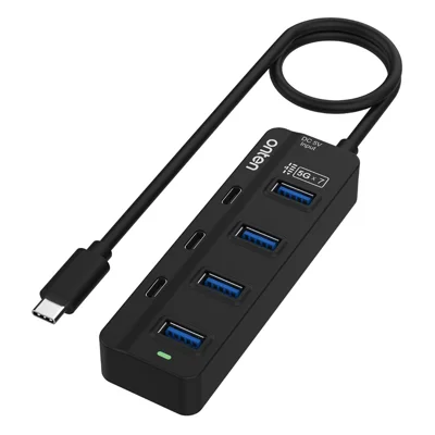 ONTEN OTN-UC5306 Hub USB-C a 7 porte con ingresso USB-C 5V, 4 porte USB-A + 3 porte USB-C a 5Gbps, Plug and Play - Nero