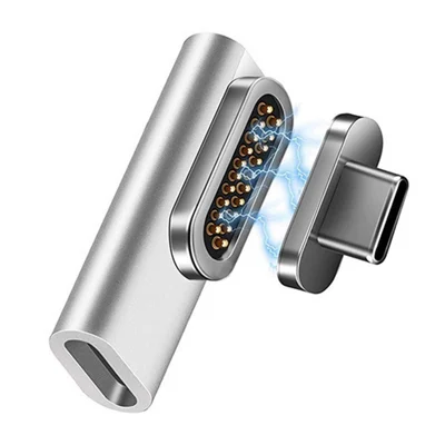 For MacBook 20Pin Elbow Magnetic USB C Adapter PD 100W Fast Charging Data Transmission Type-C Connector - Silver