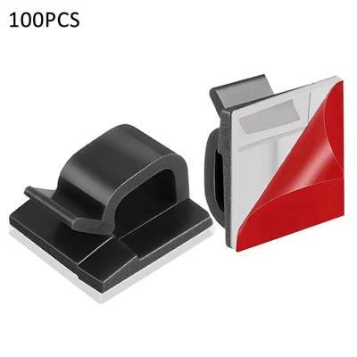 HG2392 100PCS Cable Management Clip Self-Adhesive ABS Cord Organizer Charger Fixing Holder - Noir