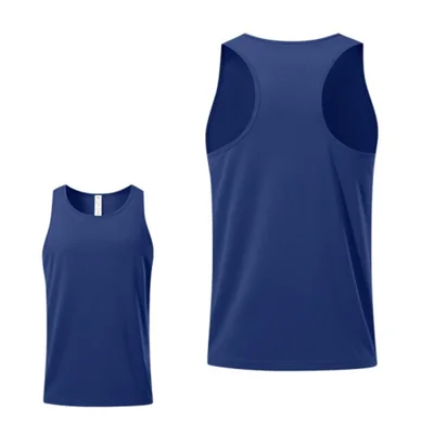 Sommer Herren Sport Polyester Weste Atmungsaktiv Schnell trocknend Rundhalsausschnitt Laufen Basketball Tank Top - Navy Blau / XL